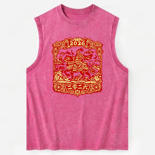 HORSE AND RIDER | Traditional Chinese warrior on horseback | Silk Road - Vintage Washed Tank
