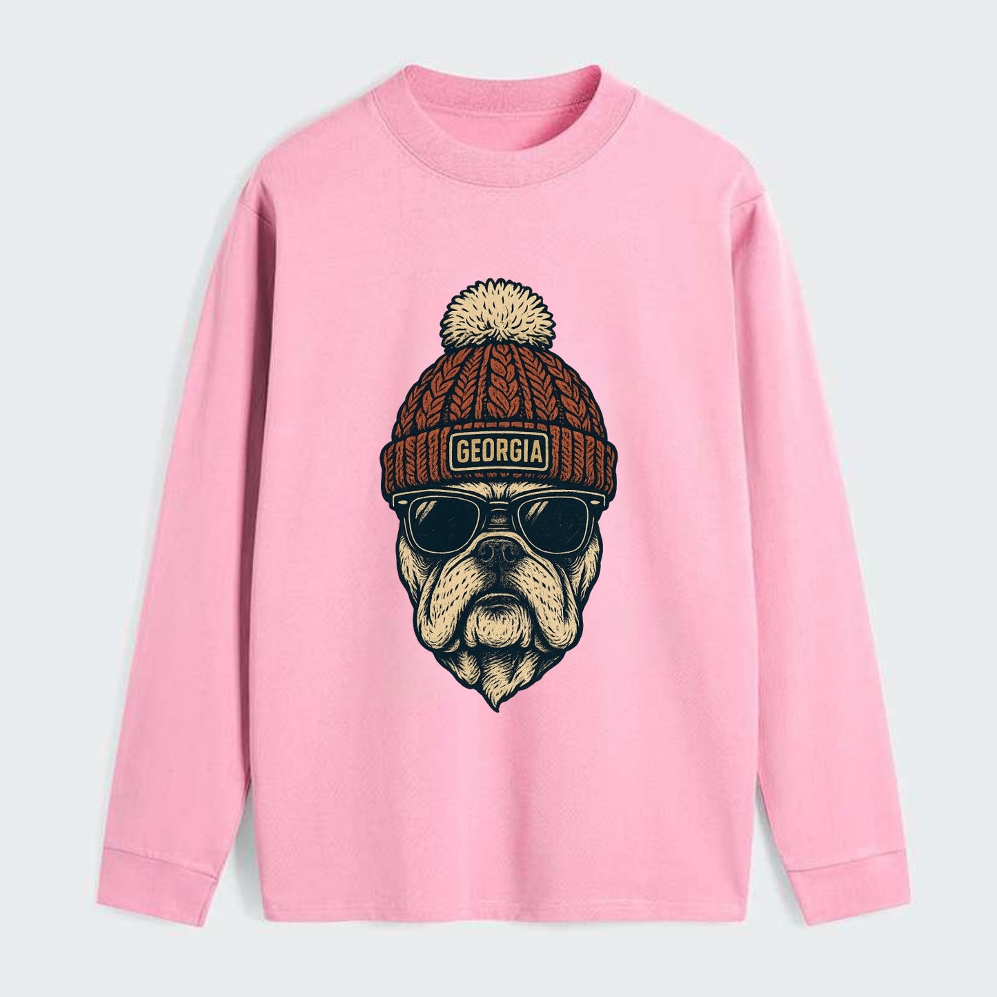 Athens Bulldog wearing Georgia beanie wi - Classic Long Sleeve Shirt - Pink