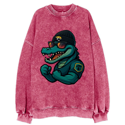 Jacksonville Alligator wearing Jaguars beanie with swamp patch and wayfarer - Vintage Sweatshirt - Pink