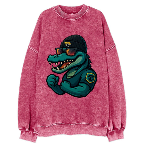 Jacksonville Alligator wearing Jaguars beanie with swamp patch and wayfarer - Vintage Sweatshirt