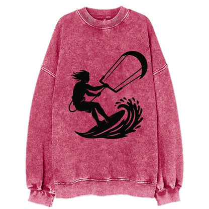 Kite surfer riding wave - Vintage Sweatshirt - Pink