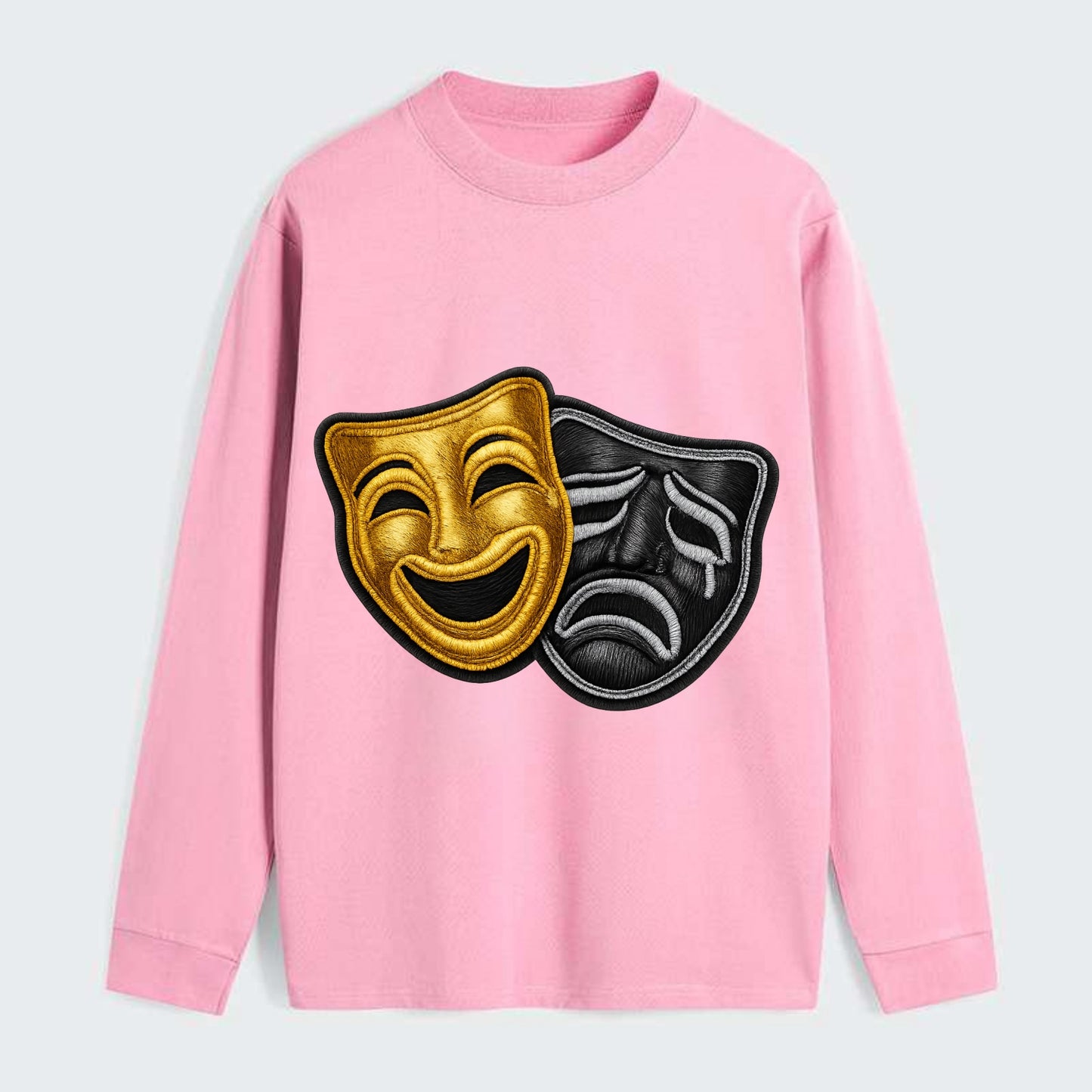 BROADWAY MASKS - comedy tragedy masks in gold and black , theater - Classic Long Sleeve Shirt - Pink