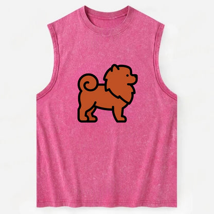 Chow Chow - Red fluffy flat side profile - Vintage Washed Tank - Pink