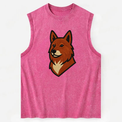 Finnish Spitz - Fox-red pointed ears embroidered pose - Vintage Washed Tank - Pink