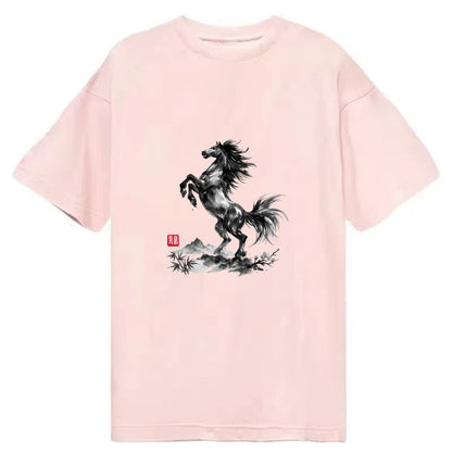 WILD STALLION | Powerful stallion rearing up | Windswept mane and tail | Mountain - Classic T-shirt - Pink