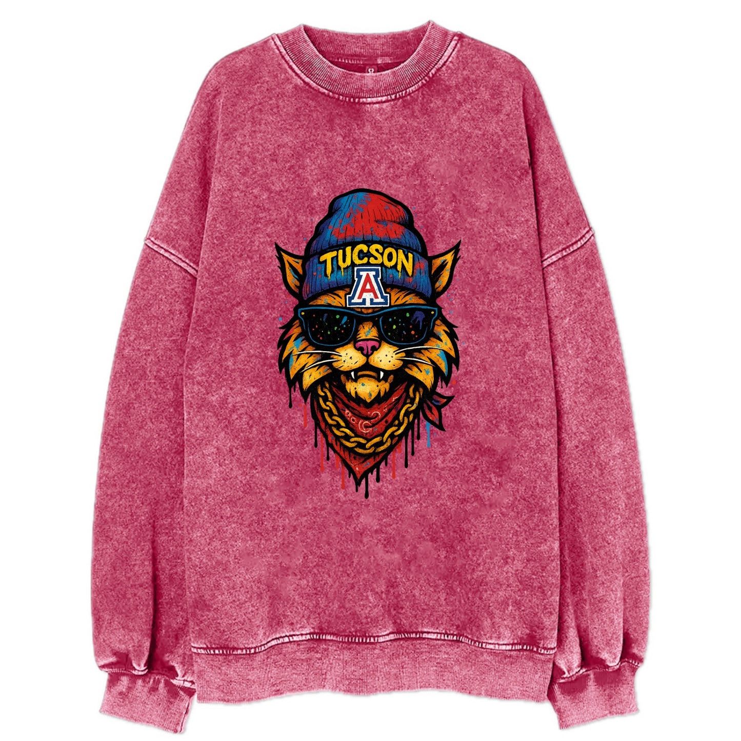 Tucson Wildcat wearing Arizona beanie with A patch - Vintage Sweatshirt - Pink