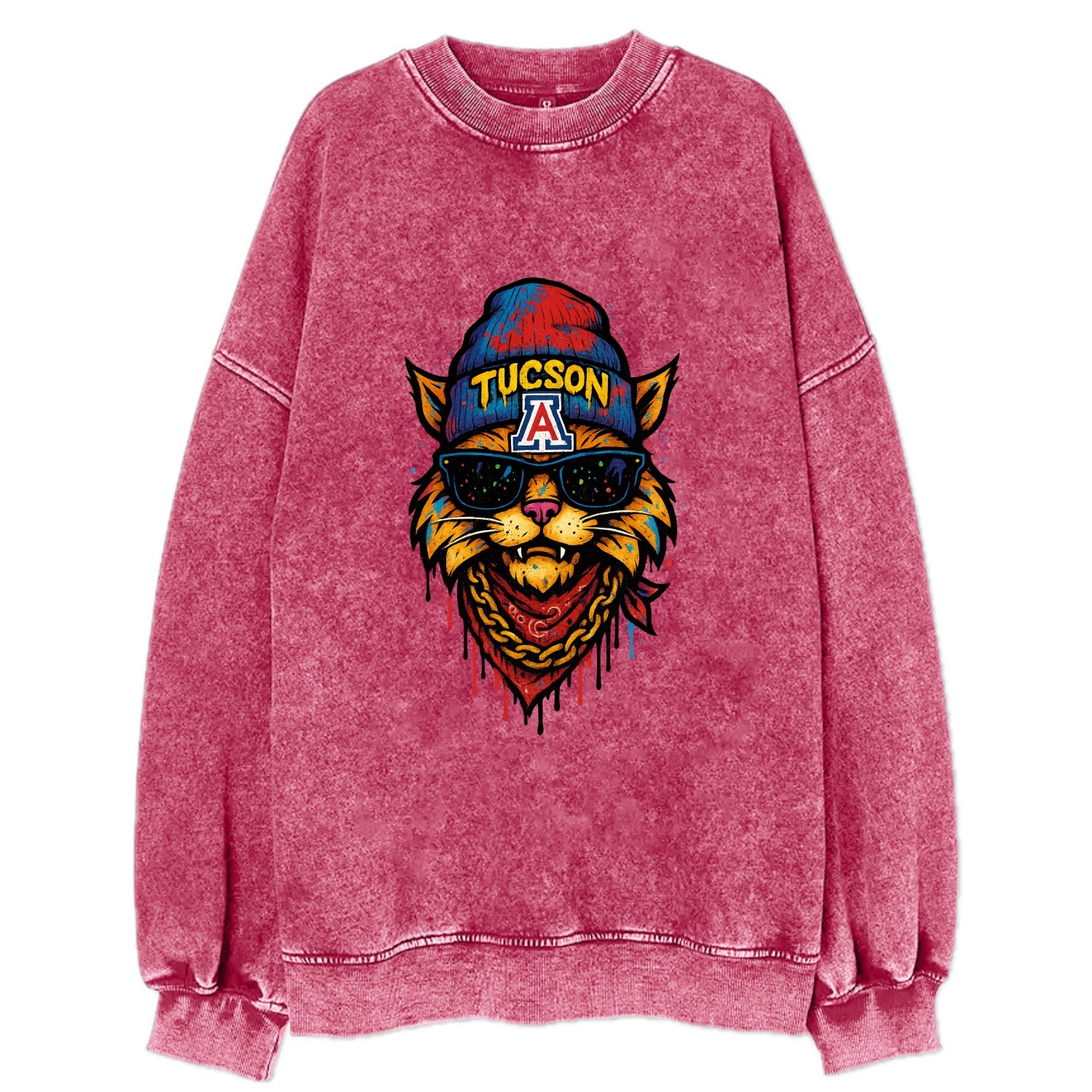 Tucson Wildcat wearing Arizona beanie with A patch - Vintage Sweatshirt - Pink