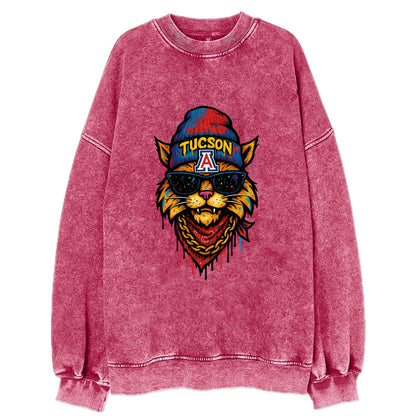 Tucson Wildcat wearing Arizona beanie with A patch - Vintage Sweatshirt - Pink