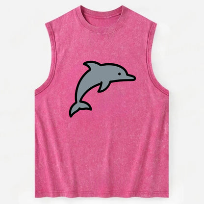 Bottlenose Dolphin - Gray jumping pose flat side profile - Vintage Washed Tank - Pink