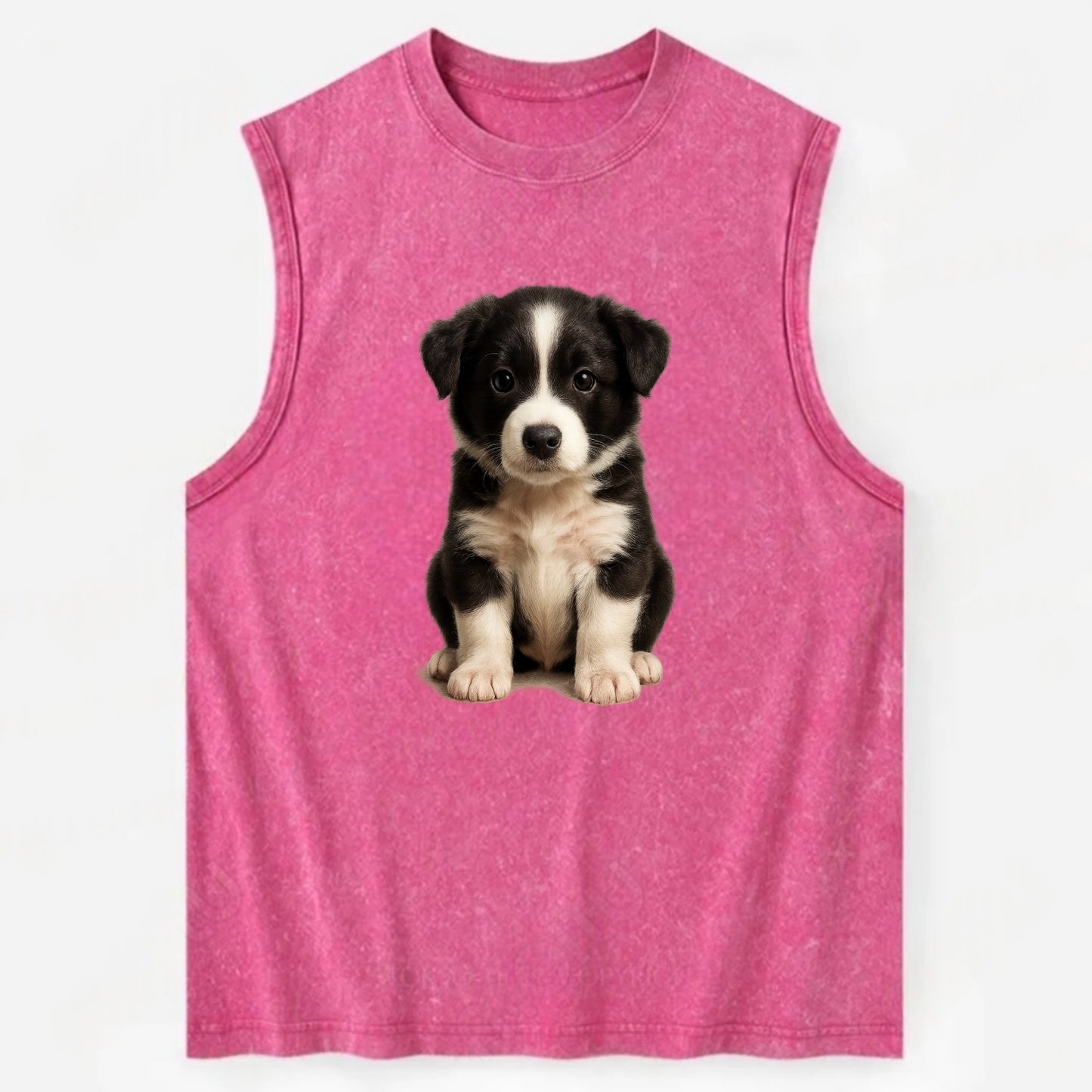 Baby Border Collie Puppy - black and white, intense smart eyes, athletic - Vintage Washed Tank - Pink