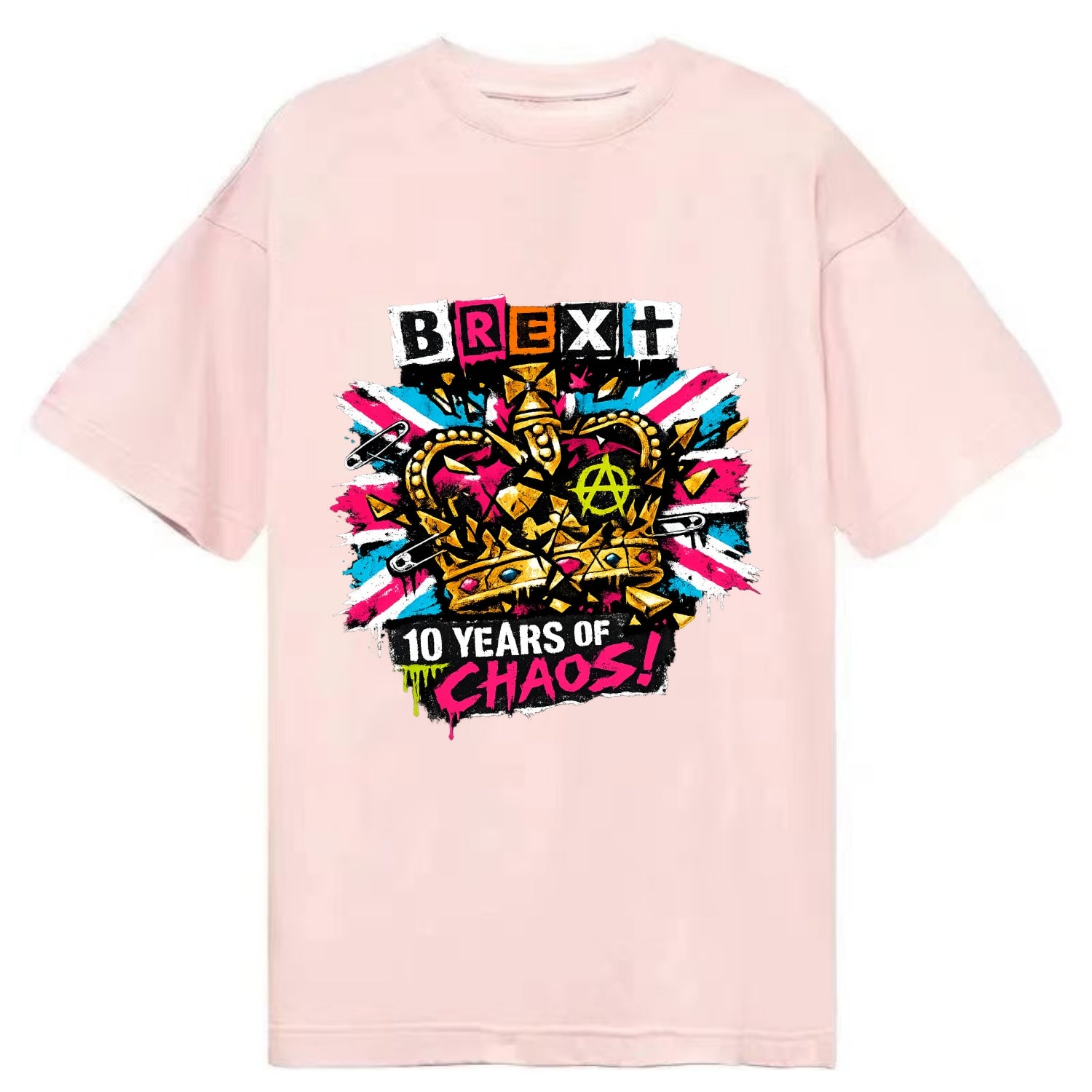 BROKEN CROWN | Shattered British crown | Gold fragments scattered | Power - Classic T-shirt - Pink