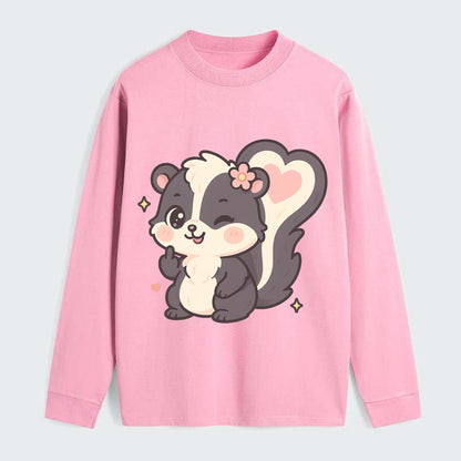 fluffy skunk with heart-shaped tail pattern, one paw up showing sass - Classic Long Sleeve Shirt - Pink