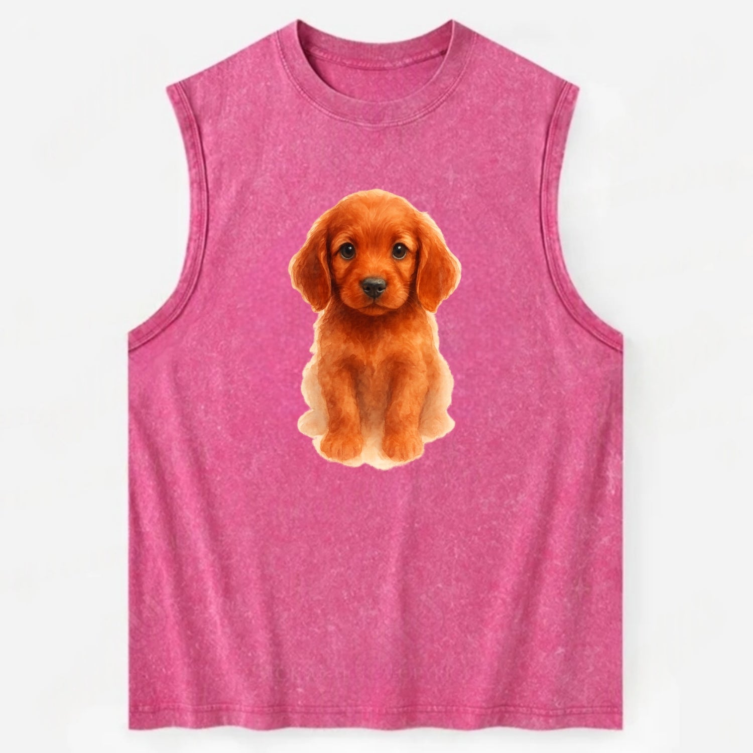 Baby Irish Setter Puppy - mahogany red coat, feathered ears, friendly eyes, - Vintage Washed Tank - Pink
