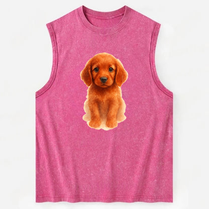 Baby Irish Setter Puppy - mahogany red coat, feathered ears, friendly eyes, - Vintage Washed Tank - Pink