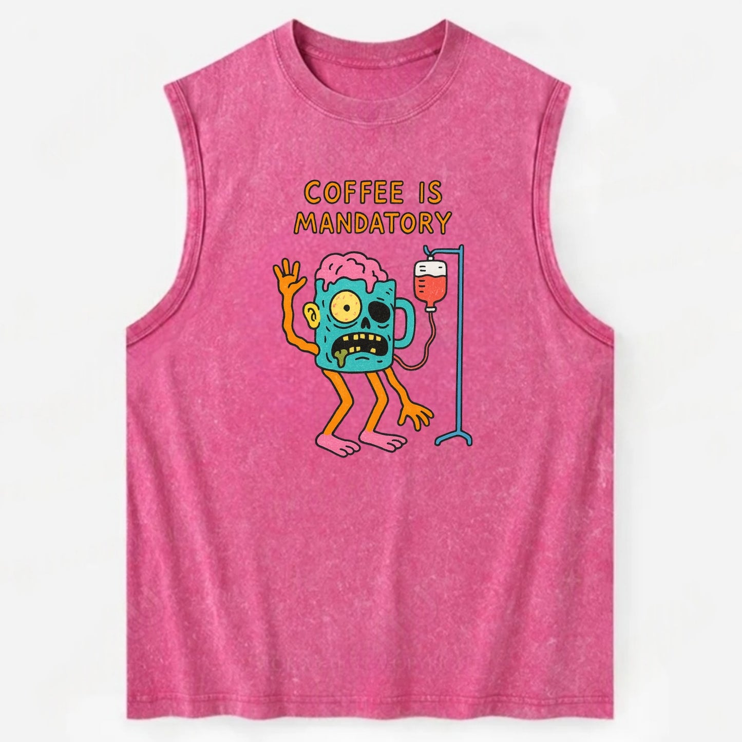 COFFEE IS MANDATORY | Zombie mug with IV drip - Vintage Washed Tank - Pink
