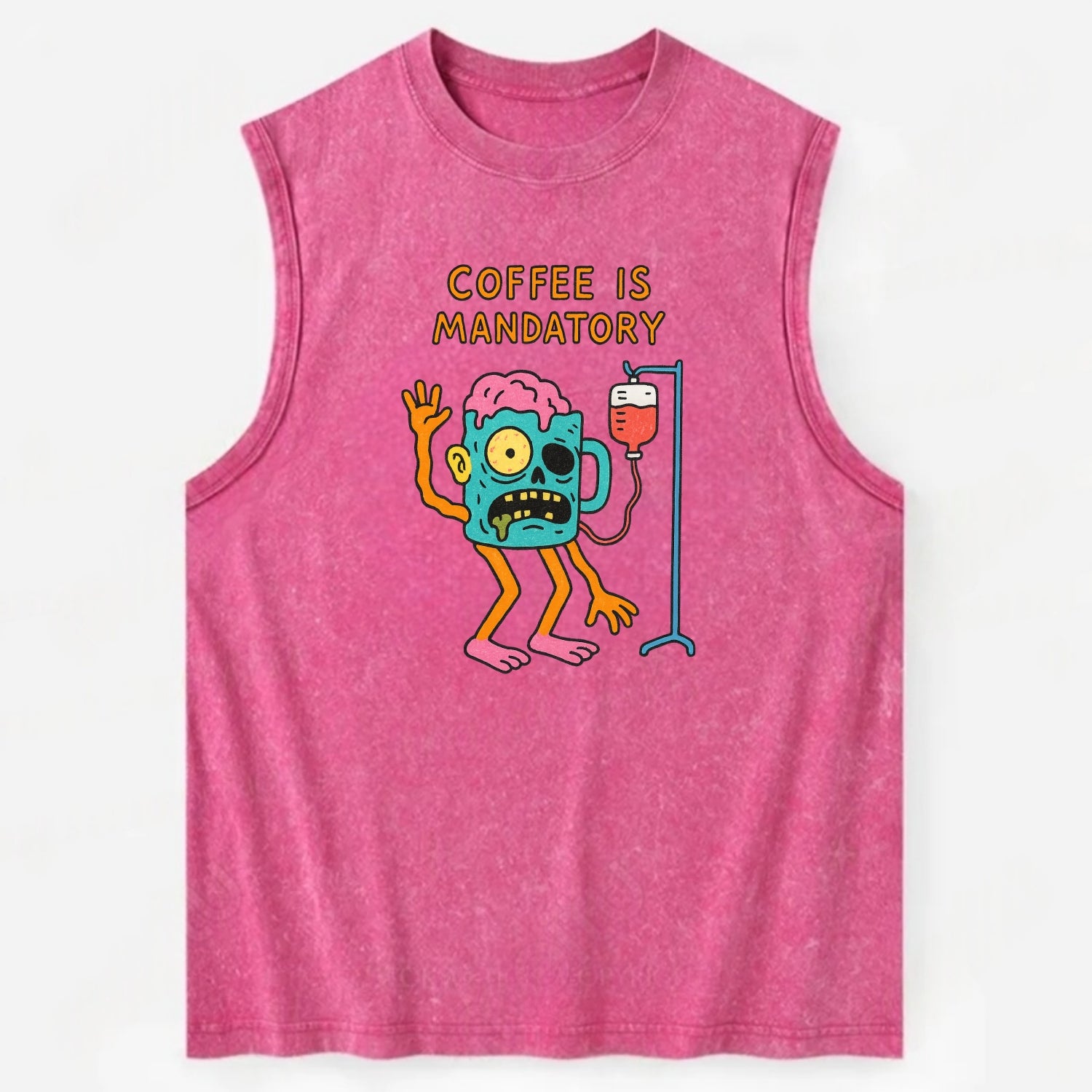 COFFEE IS MANDATORY | Zombie mug with IV drip - Vintage Washed Tank - Pink
