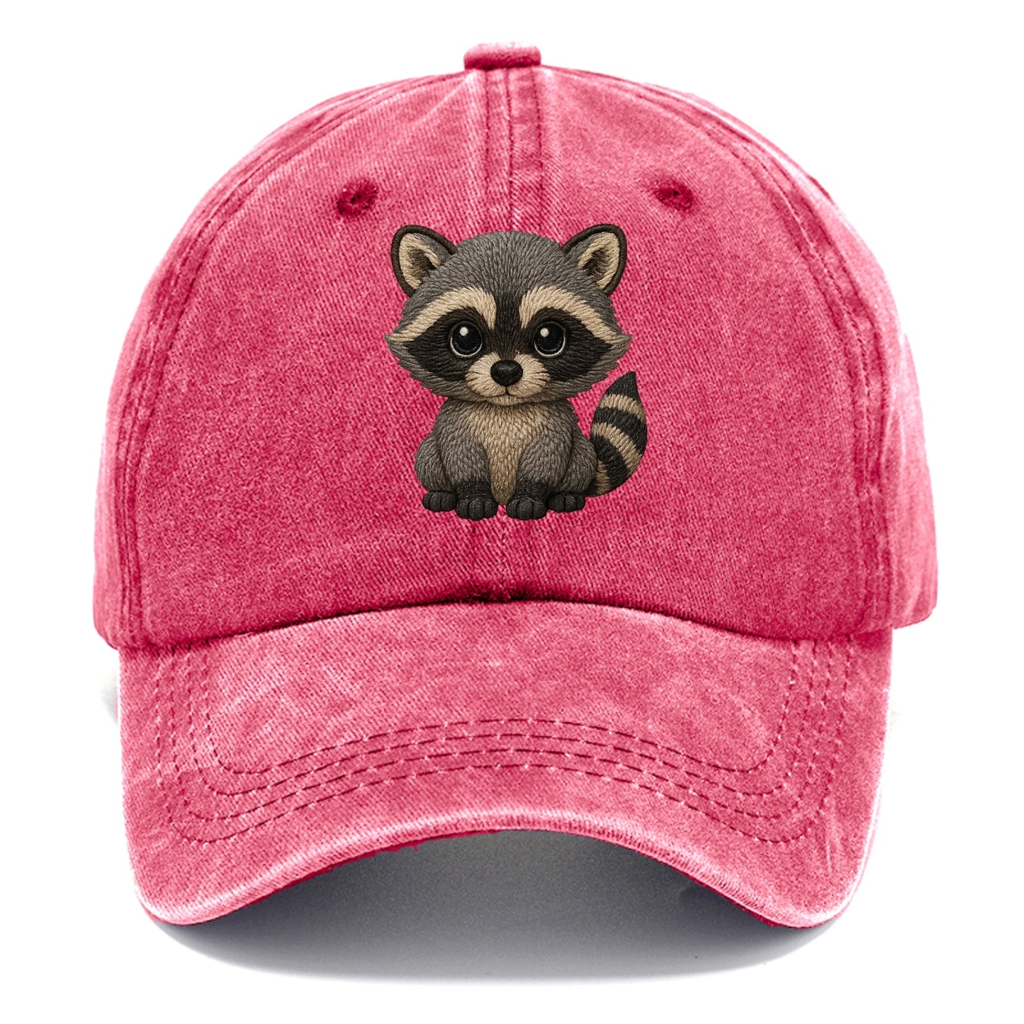 Baby Raccoon - gray fur, black mask, ringed tail, bright curious eyes, front-facing, - Classic Cap - Pomegranate Blush(Pink)