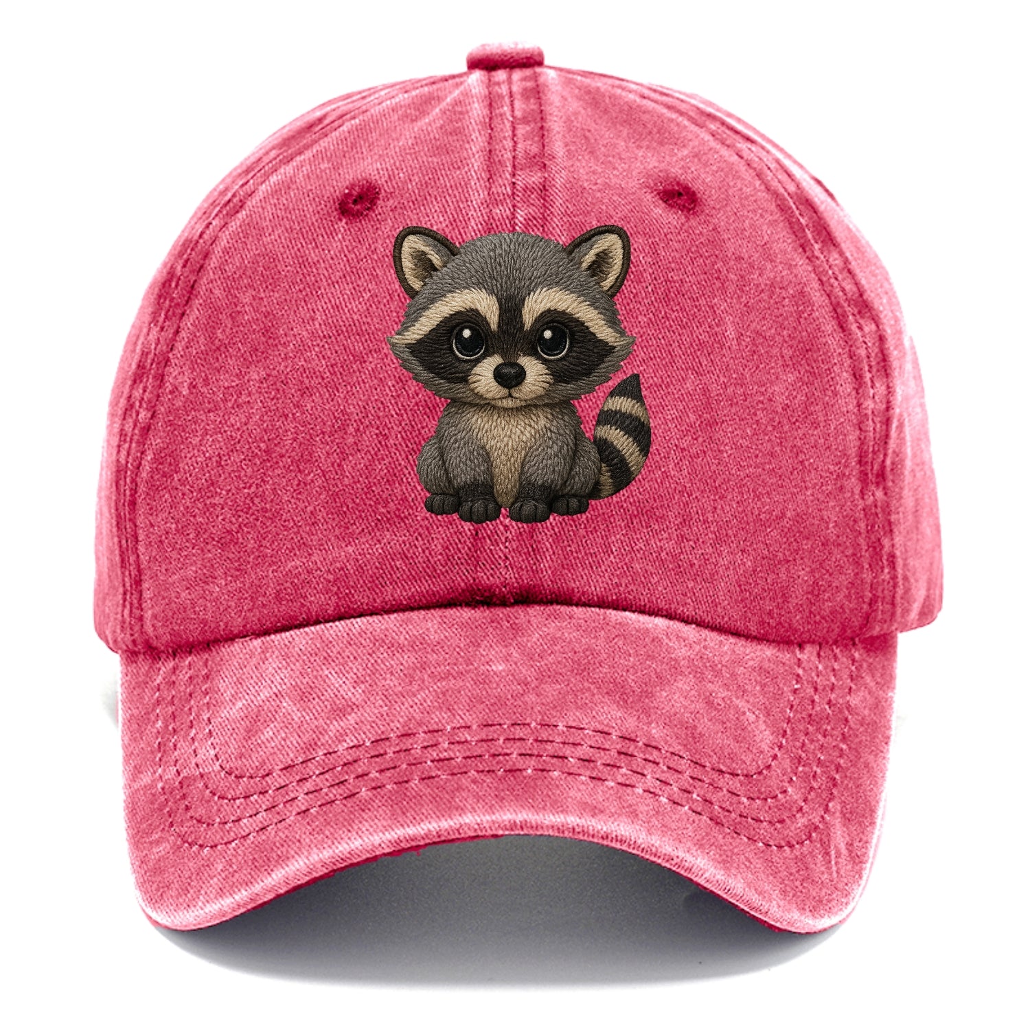 Baby Raccoon - gray fur, black mask, ringed tail, bright curious eyes, front-facing, - Classic Cap - Pomegranate Blush(Pink)