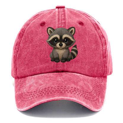 Baby Raccoon - gray fur, black mask, ringed tail, bright curious eyes, front-facing, - Classic Cap - Pomegranate Blush(Pink)