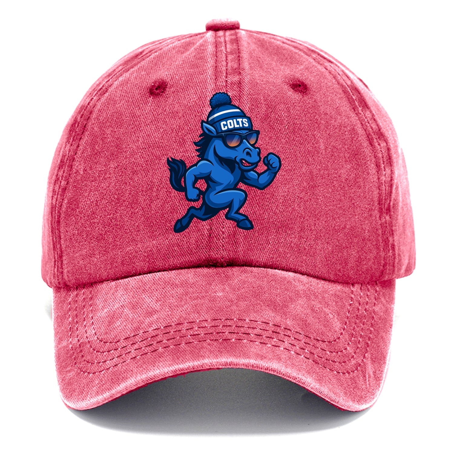 Indianapolis Colt Horse wearing Colts blue and white beanie with pom pom and wayfarer - Classic Cap - Pomegranate Blush(Pink)