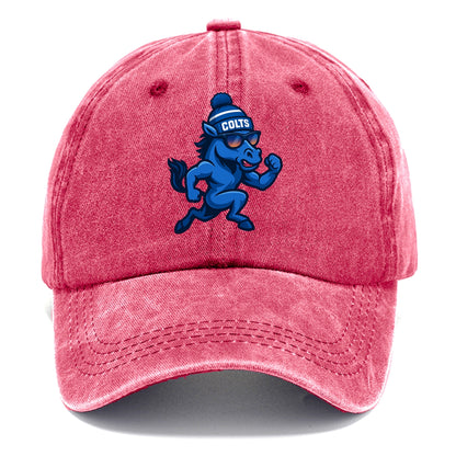 Indianapolis Colt Horse wearing Colts blue and white beanie with pom pom and wayfarer - Classic Cap - Pomegranate Blush(Pink)