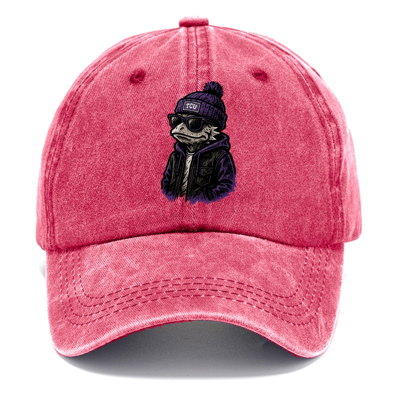 Fort Worth Frog wearing TCU beanie with horned patch - Classic Cap - Pomegranate Blush(Pink)