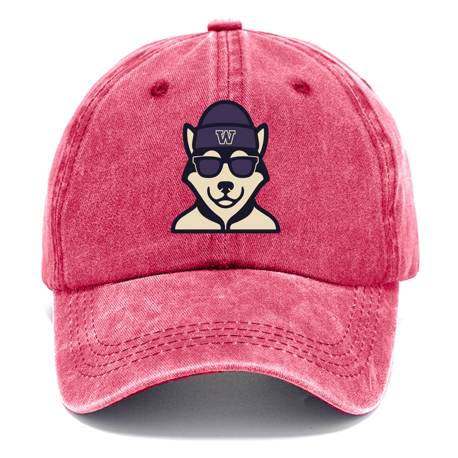 Seattle Husky wearing Washington beanie with W patch - Classic Cap - Pomegranate Blush(Pink)