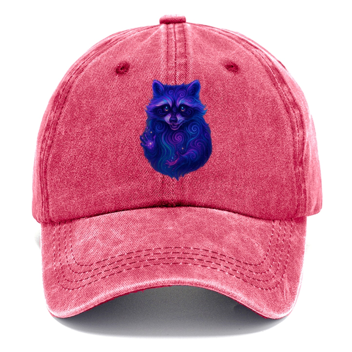 Playful raccoon with mask swirling in hypnotic patterns, neon purple and green fur - Classic Cap - Pomegranate Blush(Pink)