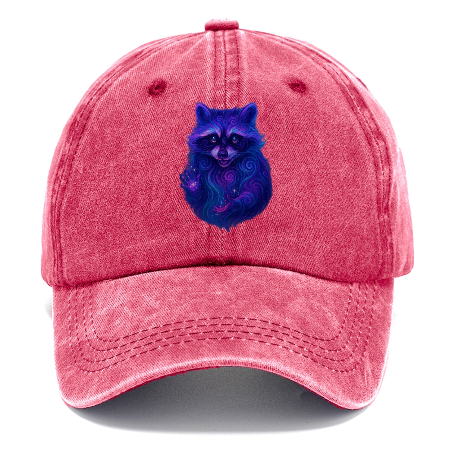 Playful raccoon with mask swirling in hypnotic patterns, neon purple and green fur - Classic Cap - Pomegranate Blush(Pink)