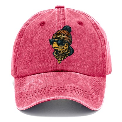 Tucson Desert Tortoise wearing Tucson beanie with pom pom and wayfarer sunglasses - Classic Cap - Pomegranate Blush(Pink)