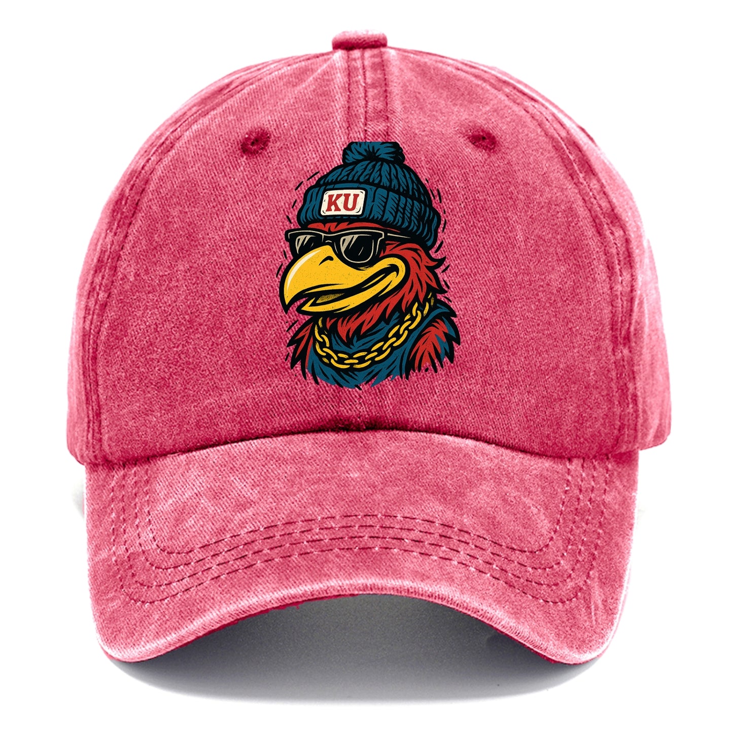 Lawrence Jayhawk wearing Kansas beanie with KU patch - Classic Cap - Pomegranate Blush(Pink)