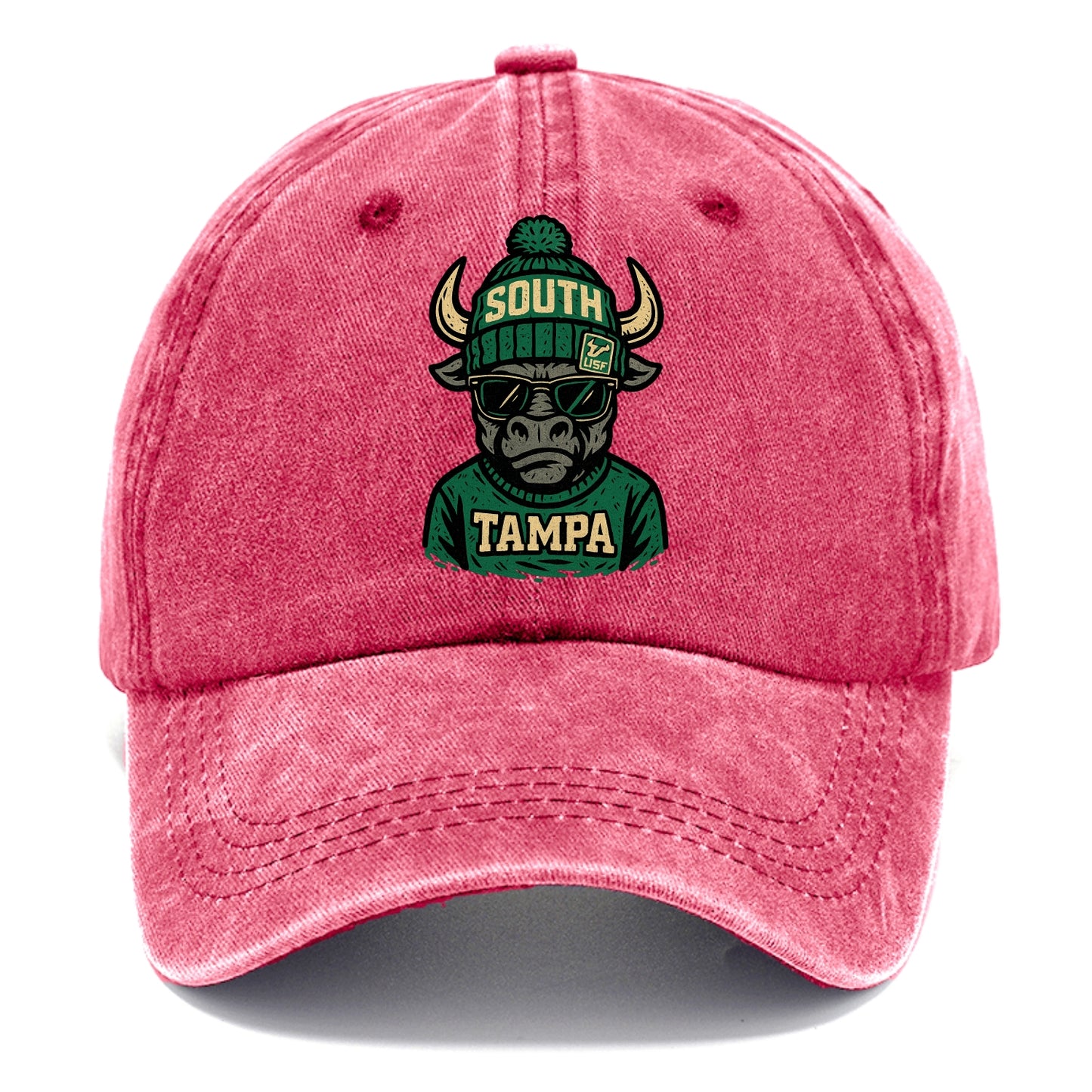 Tampa Bull wearing South Florida beanie with USF patch - Classic Cap - Pomegranate Blush(Pink)