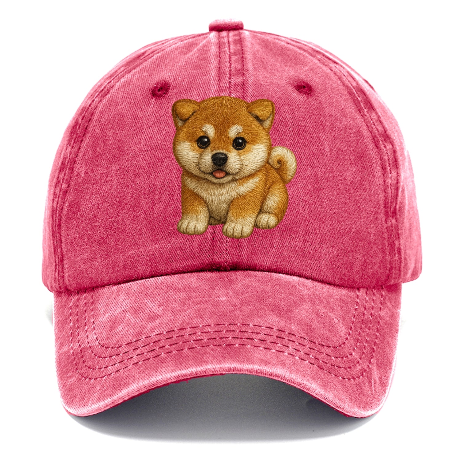 Baby Akita Puppy - fluffy bear-like, curled tail, dignified eyes, front-facing, - Classic Cap - Pomegranate Blush(Pink)