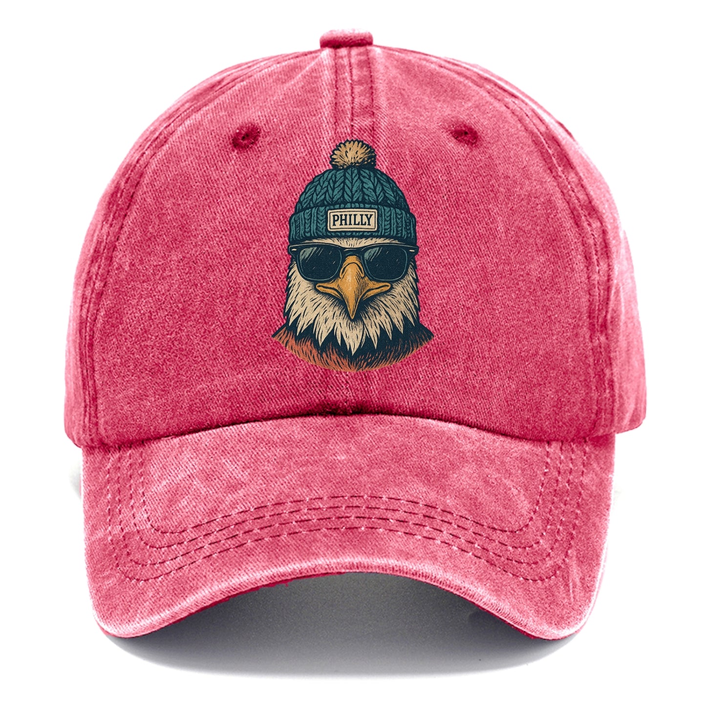 Philadelphia Eagle wearing Philly beanie with pom pom and wayfarer sunglasses - Classic Cap - Pomegranate Blush(Pink)