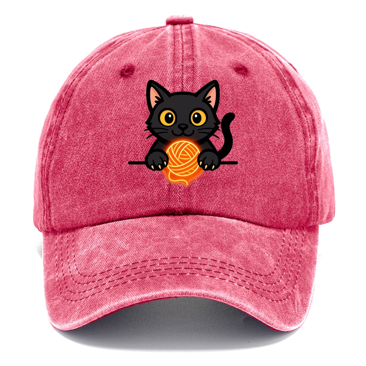 Midnight the black cat popping out of a gift box lid with ribbon trails. - Classic Cap - Pomegranate Blush(Pink)
