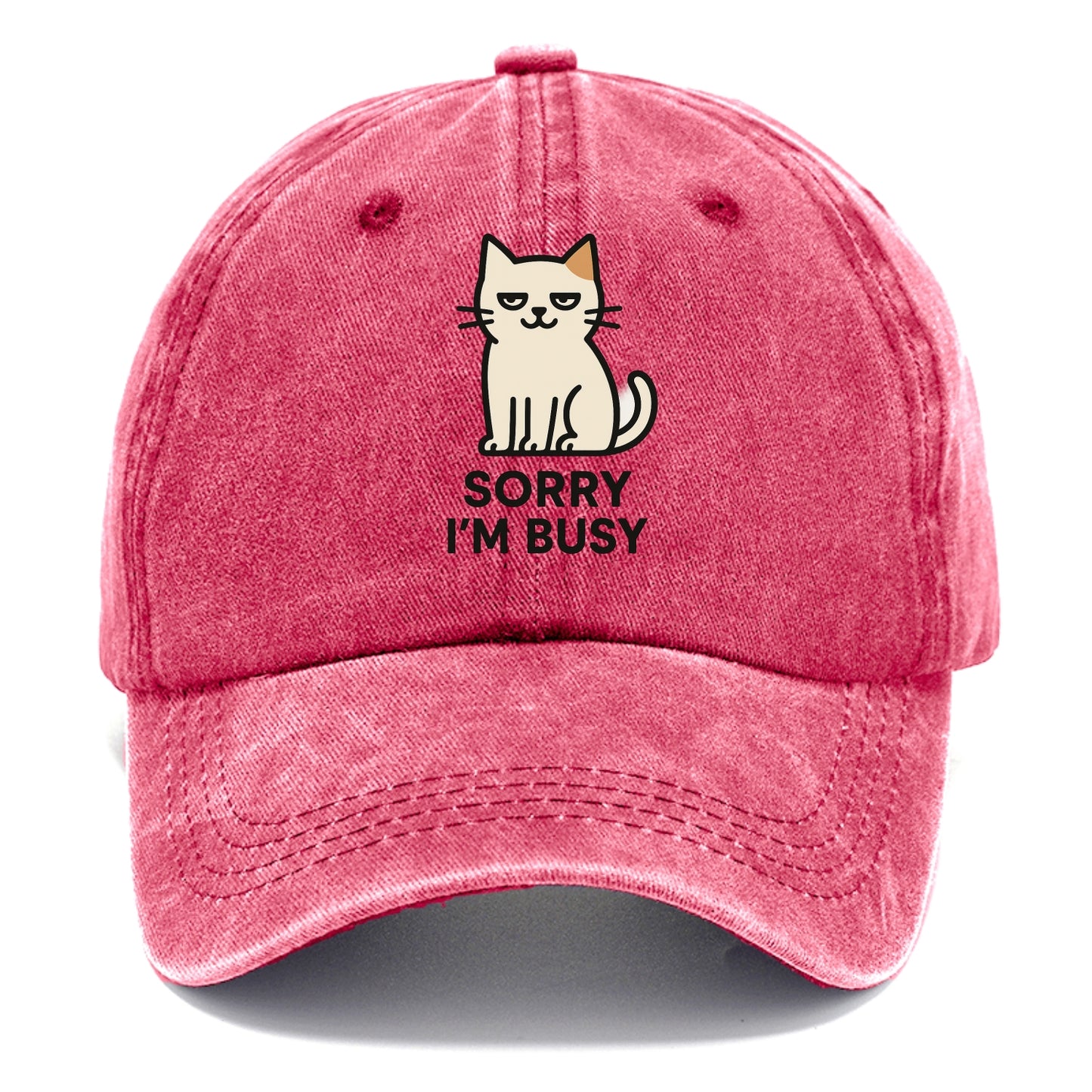 Cat sitting alone looking content - "SORRY I'M BUSY" - not sorry at all - Classic Cap - Pomegranate Blush(Pink)