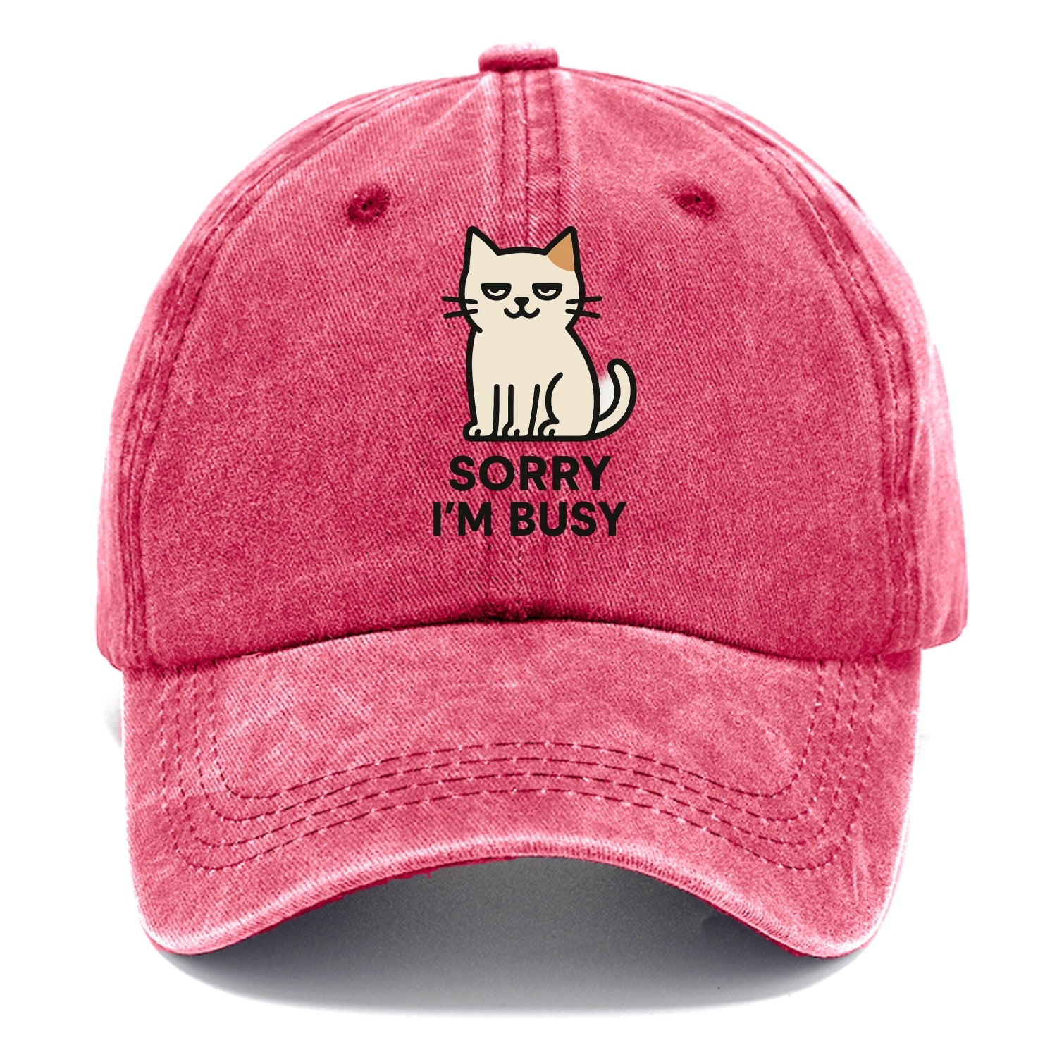Cat sitting alone looking content - "SORRY I'M BUSY" - not sorry at all - Classic Cap - Pomegranate Blush(Pink)