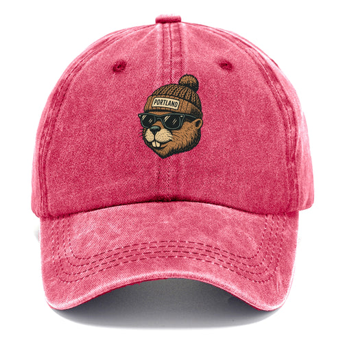 Portland Beaver wearing Portland beanie with pom pom and wayfarer sunglasses - Classic Cap