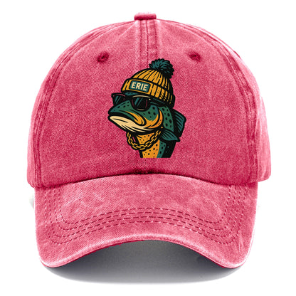 Erie Lake Trout wearing Erie beanie with pom pom and wayfarer sunglasses - Classic Cap - Pomegranate Blush(Pink)