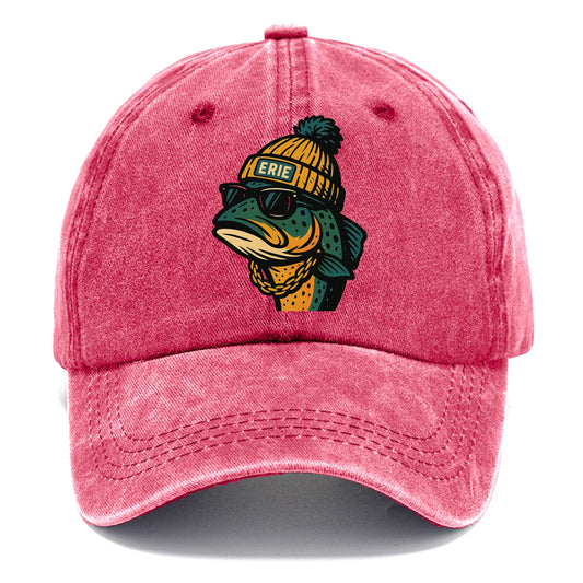 Erie Lake Trout wearing Erie beanie with pom pom and wayfarer sunglasses - Classic Cap - Pomegranate Blush(Pink)