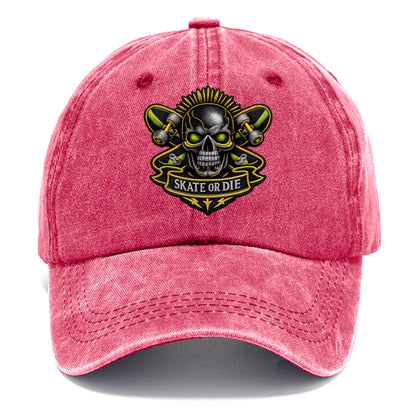 Embroidered patch design - SKATEBOARD SKULL - skull with skateboard in black and neon - Classic Cap - Pomegranate Blush(Pink)