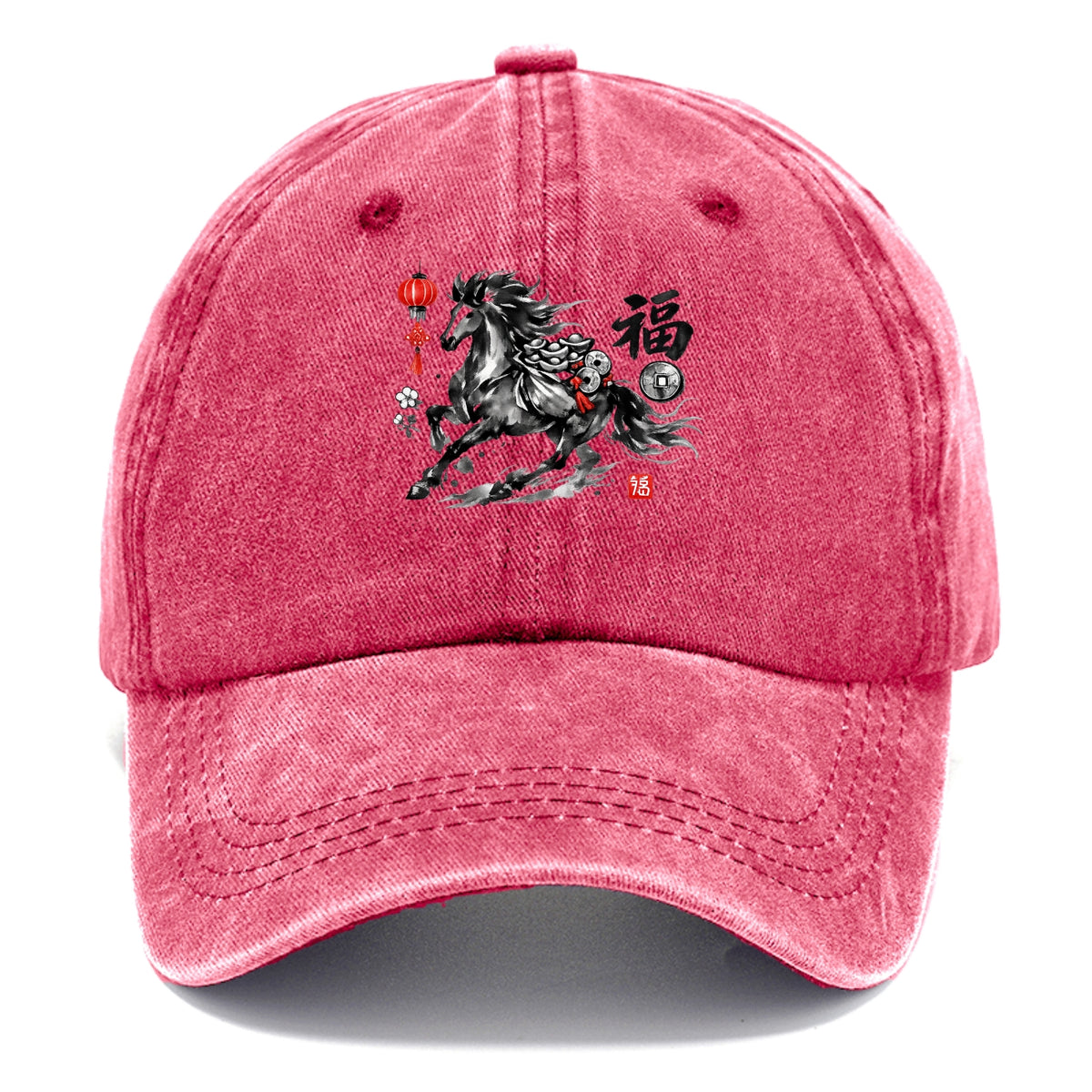 PROSPERITY HORSE | Horse carrying gold ingots and coins | Chinese knot decorations | - Classic Cap - Pomegranate Blush(Pink)