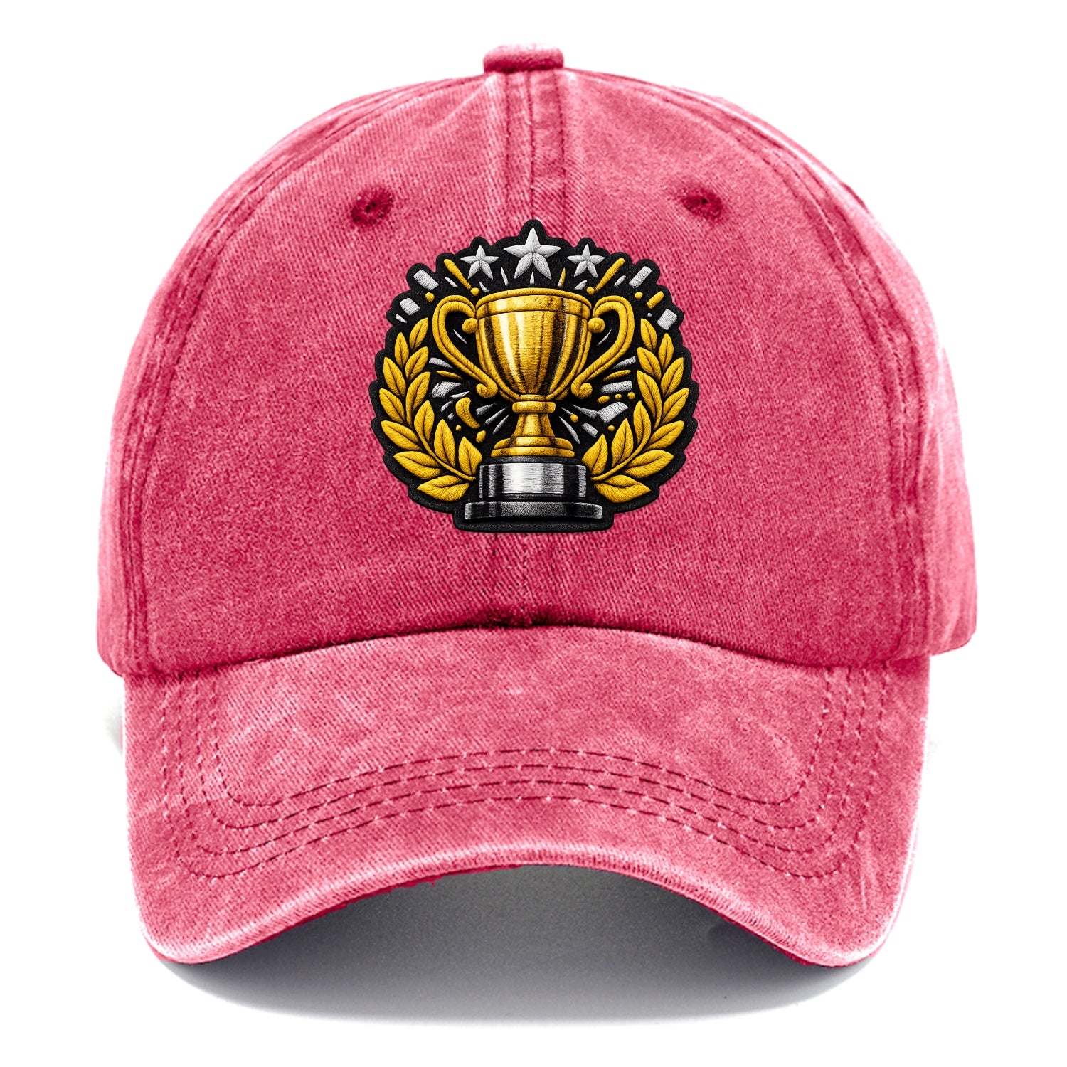 Embroidered patch design - CHAMPIONSHIP TROPHY - golden trophy cup with laurels in - Classic Cap - Pomegranate Blush(Pink)