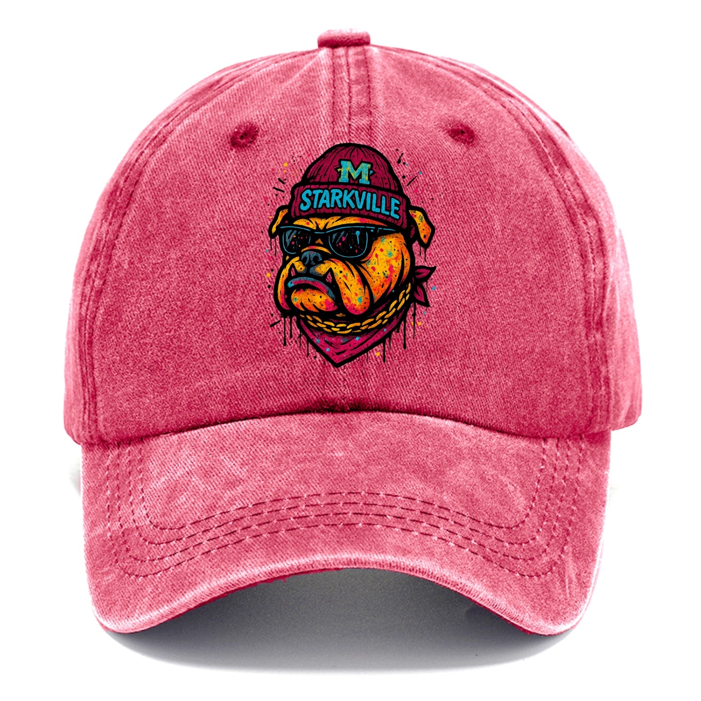 Starkville Bulldog wearing Mississippi State beanie with M patch - Classic Cap - Pomegranate Blush(Pink)