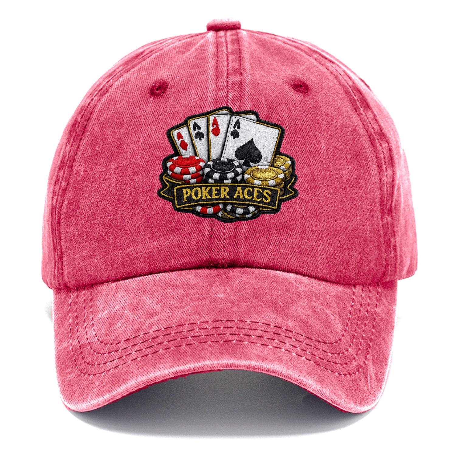 Embroidered patch design - POKER ACES - four aces with chips in red, black and gold - Classic Cap - Pomegranate Blush(Pink)