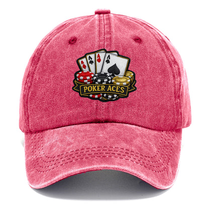 Embroidered patch design - POKER ACES - four aces with chips in red, black and gold - Classic Cap - Pomegranate Blush(Pink)