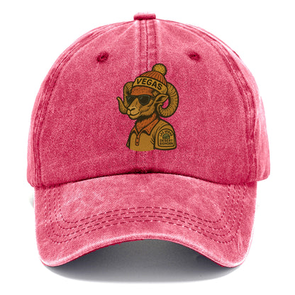 Las Vegas Desert Bighorn wearing Vegas beanie with pom pom and wayfarer sunglasses - Classic Cap - Pomegranate Blush(Pink)