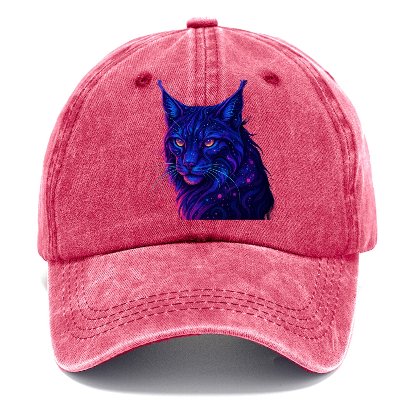 Stealthy lynx with ear tufts forming constellation patterns, nebula spots across the - Classic Cap - Pomegranate Blush(Pink)