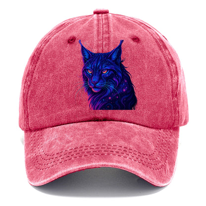 Stealthy lynx with ear tufts forming constellation patterns, nebula spots across the - Classic Cap - Pomegranate Blush(Pink)