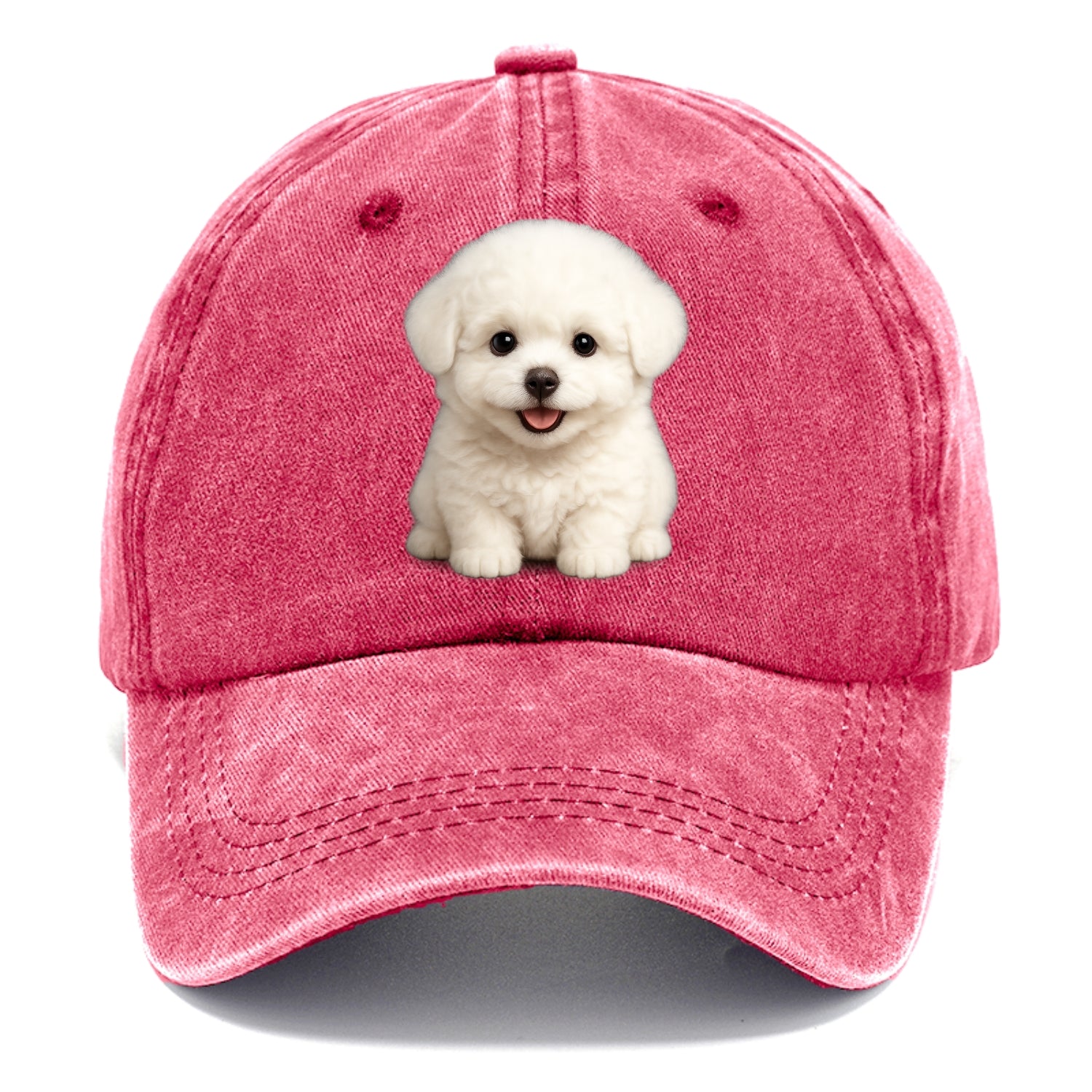 Baby Bichon Frise Puppy - white puffy cloud, dark eyes, happy expression, - Classic Cap - Pomegranate Blush(Pink)